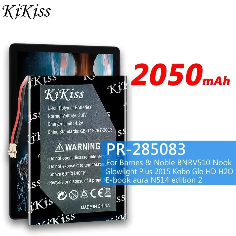 

KiKiss 2050 мАч PR- 285083 Аккумулятор для Barnes & Noble BNRV510 Nook Glowlight Plus 2015, для электронной книги Kobo Glo HD H2O Aura N514