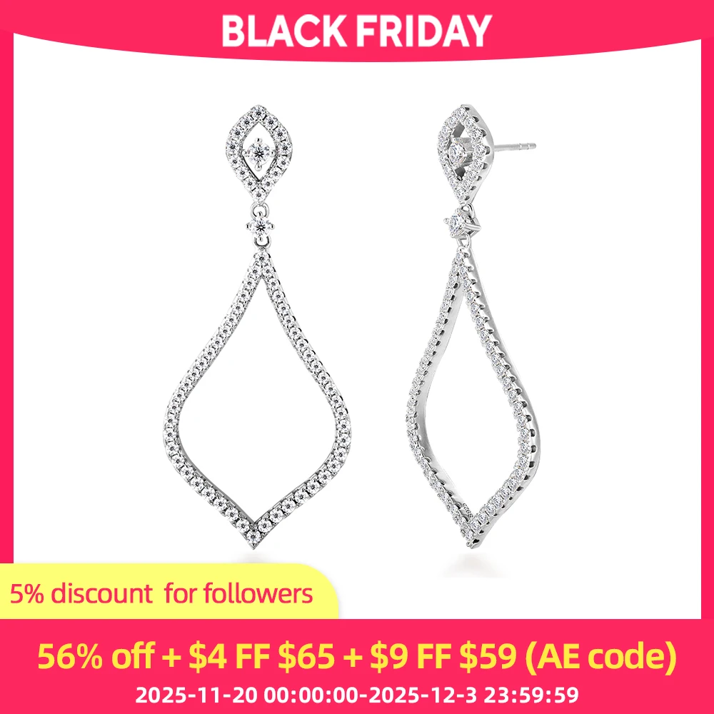 

ANDH Sparkling Moissanite Diamond Drop Earrings for Women 925 Sterling Silver Hollow Out Dangle Earrings Elegant Party Jewelry