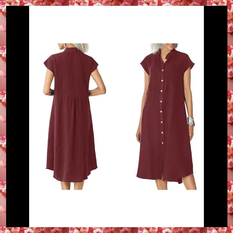 Relaxed Linen Midi Shirt Dress