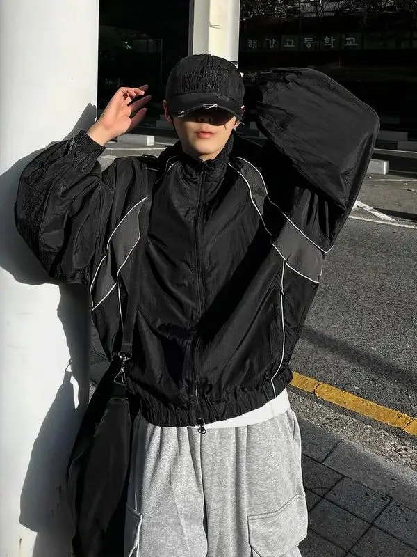 

New Summer Jaet Men's Sport Youth Thin Stand Collar Patchwork Color Breathable Loose Sun Protection Faionable Outerwear