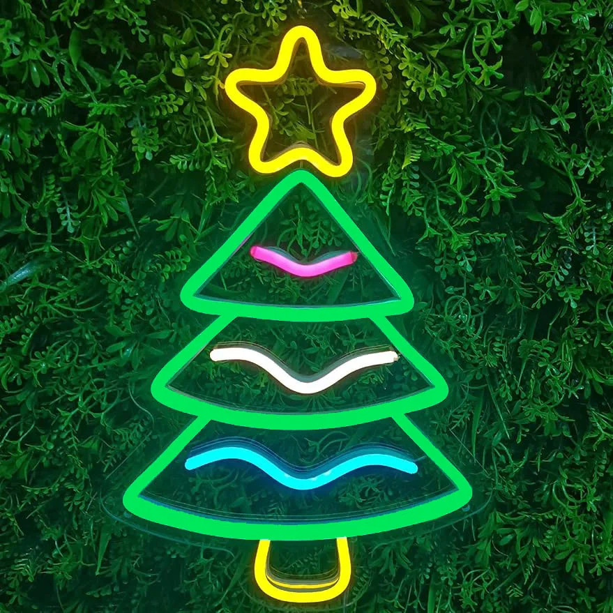 Christmas Tree Neon Sign LED Light USB Operated Multi Color Xmas Decor for Party Holiday Winter Wonderland Wall Art Gift