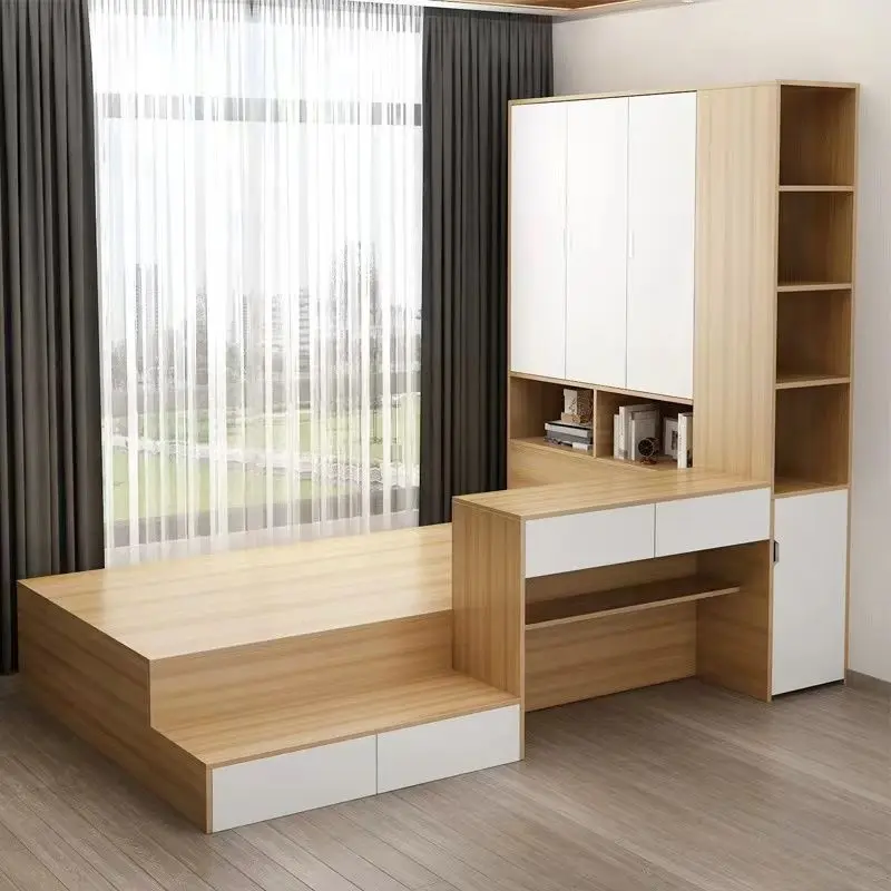 #￥Small apartment tatami bed wardrobe combination storage desk bed multi-functional bed cabinet integrated pedal meter high box
