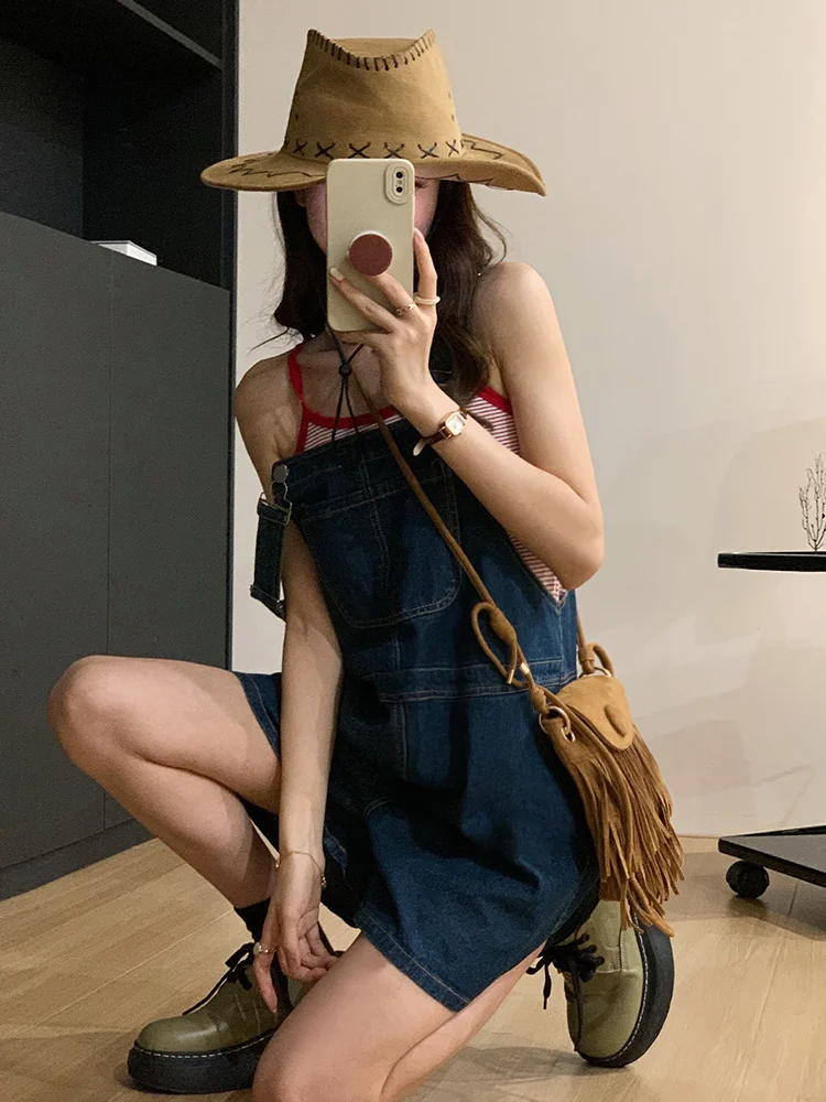 Pagliaccetti di jeans da donna Tute di jeans Tute da donna Patchwork da lavoro floreale Midi Ragazze vintage Comode spalle drappeggiate a pois