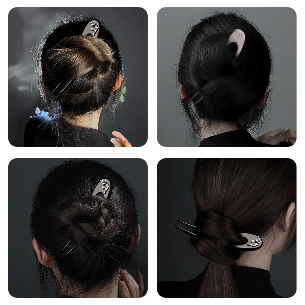 

Изысканная заколка для волос из черного эбенового дерева U-образной формы для длинных густых волос, элегантная китайская шпилька для женщин, для свадьбы и вечеринок