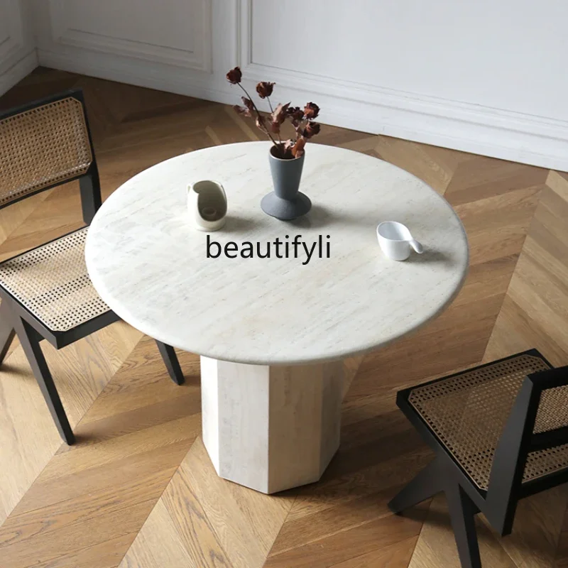 

ANordic Italian Natural Marble Dining-Table round Table Light Luxury and Simplicity Cave Stone Table