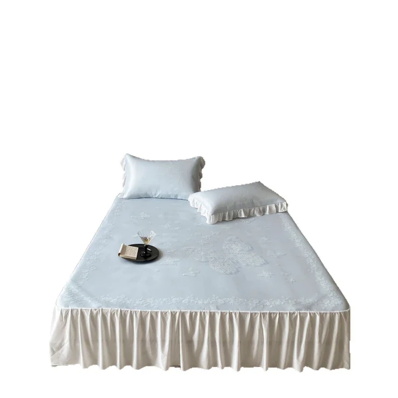 

Bed skirt ice silk mat three-piece set air conditioner soft mat silky smooth and cool sleeping naked antibacterial machine wash