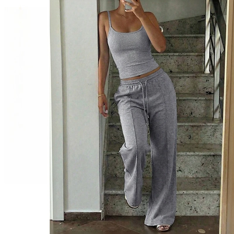 

2026 Summer New Vacation Solid Color Sling Vest Sports Trousers Set Women's Clothing