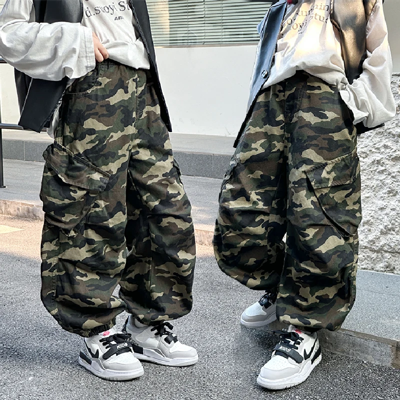 

New Casual Kids Baggy Camo Cargo Pants for Tweens Boys Pocket Trackpants Teens Child Stylish Camouflage Sweatpants Trousers 5-14
