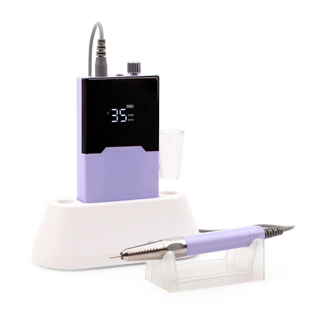 Violets Brushless Nail Drill Rechargeable 35000RPM Manicure Electric Machine Cordless Nail File Pedicure Drilling Desktop Base