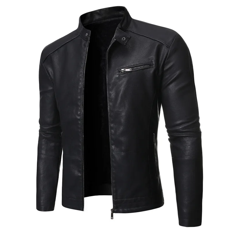 New Men's Motorcycle Jacket Autumn and Winter Stand Collar Windproof Versatile Men's Washed PU Leather Jacket Men Clothing