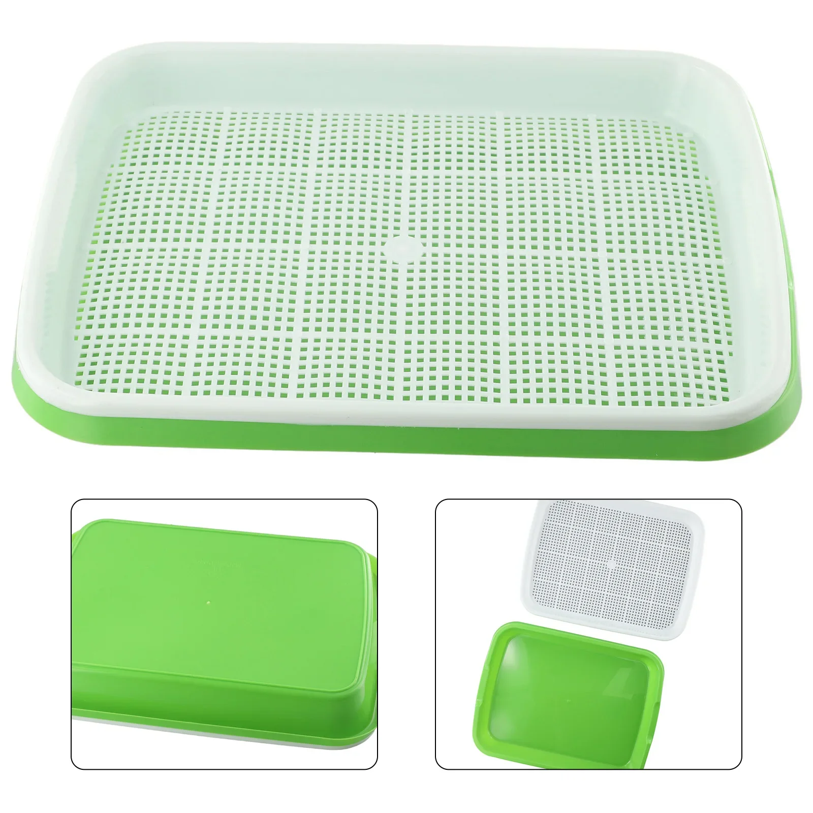 Hydroponic Sprouting Tray For Microgreens, 2 Layers, Durable And , Green And White Mesh Design, 33cm X 26cm X 5cm