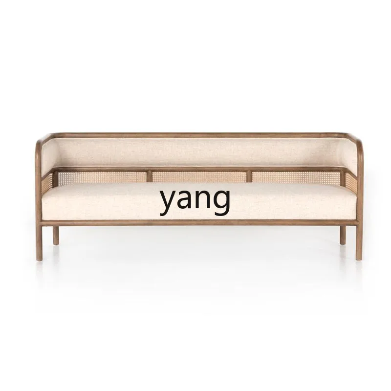 

LT new Chinese retro rattan art casual sofa chair Nordic simple solid wood double three-person rattan sofa