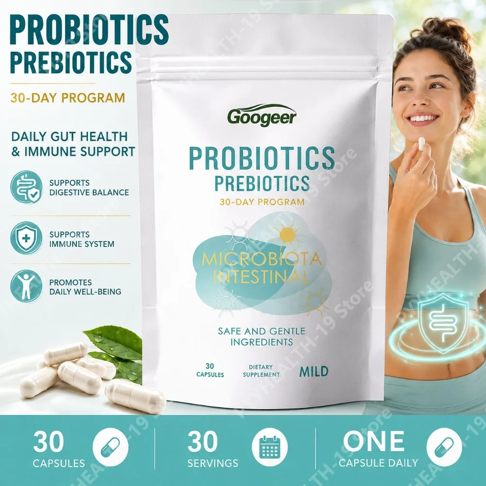 Googeer Probiotic Prebiotic Capsules Bifidobacterium Inulin For Gut Health Microbiota Balance & Immunity Support Adult 30 Count