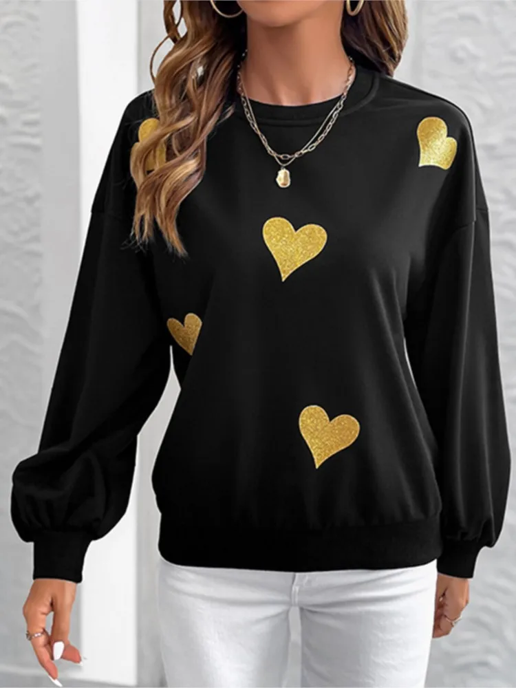 

New Women's Clothing Autumn Pullover Romantic Sweet Tops Printed Loose Round Neck Long-sleeved Sweatshirt Commuting Simple Style