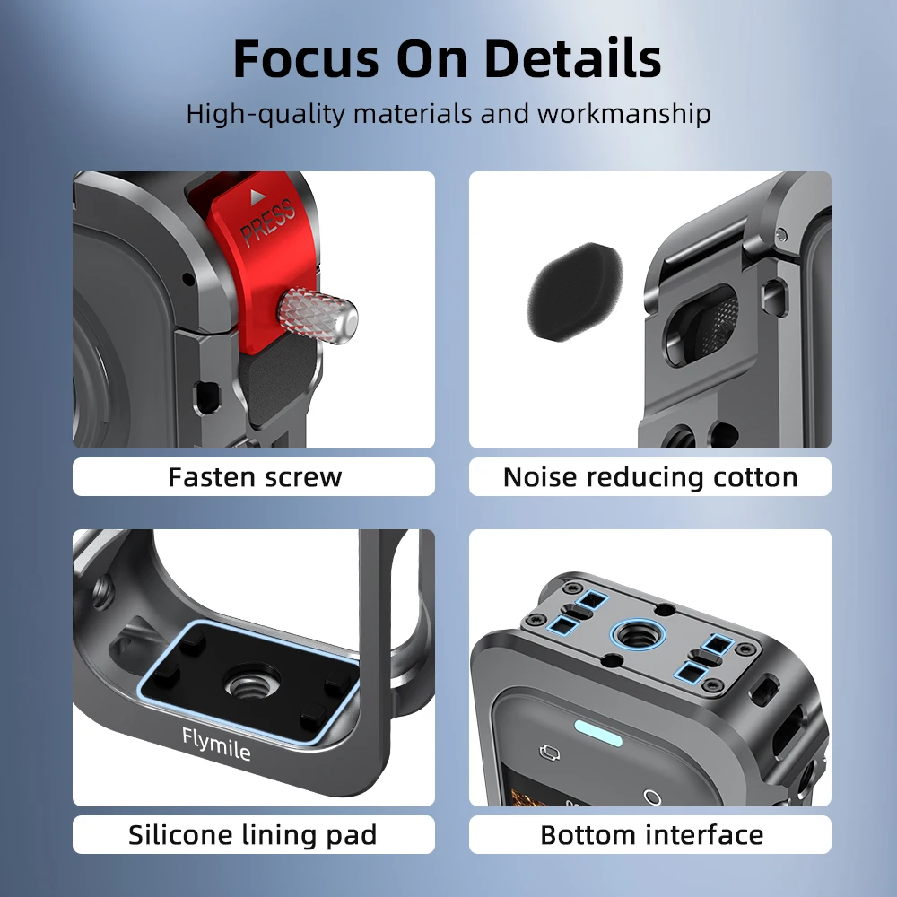 Flymile-funda protectora de jaula de Metal para accesorios de cámara Insta360 X5, marco de montaje de expansión de jaula de aluminio con soportes de zapata fría