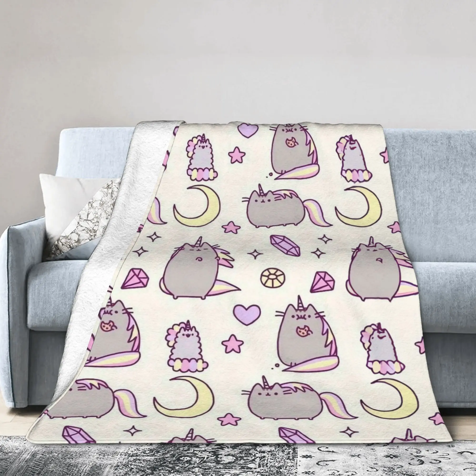 P-Pusheencats Cats Pattern Blankets Flannel Throw Blankets Summer Air Conditioning Decoration Ultra-Soft Warm Bedsprea,