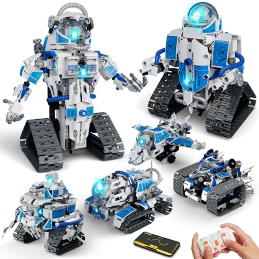 

STEM robot building kit for space-themed play, ABS plastic, gray-blue, 780 pcs with app remote control, coding and engineering