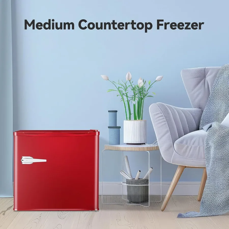 Mini Freezer 1.2Cu.ft Small Upright Freezer with Handle and Shelves 7 Adjustable Thermostat Low Noise Design Ideal for Bedroom