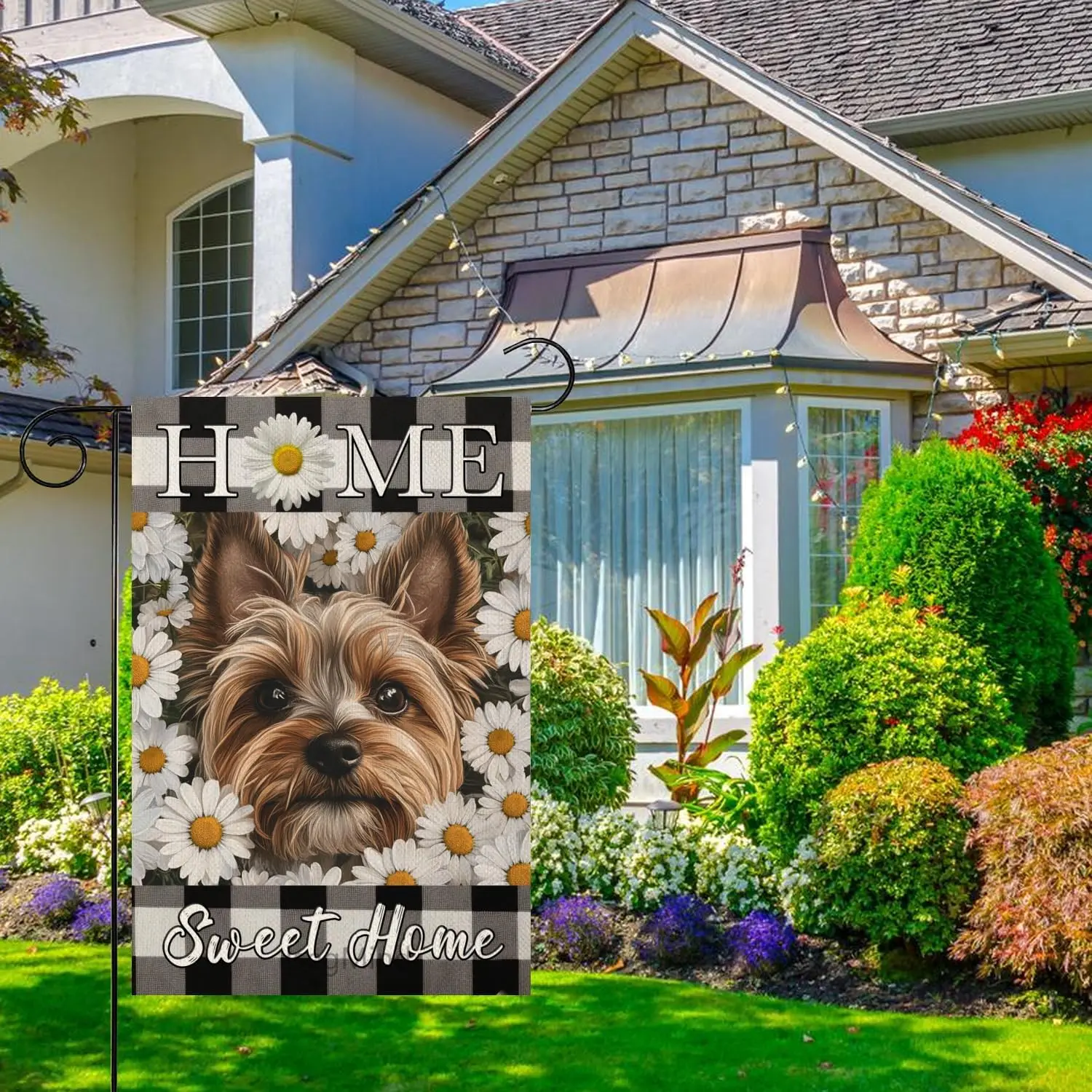 Home Sweet Home Floral White Daisy Garden Flag 12x18 Inch Double Sided Flowers Farmhouse Seasonal Flag Yorkshire Terrier Gar SSL