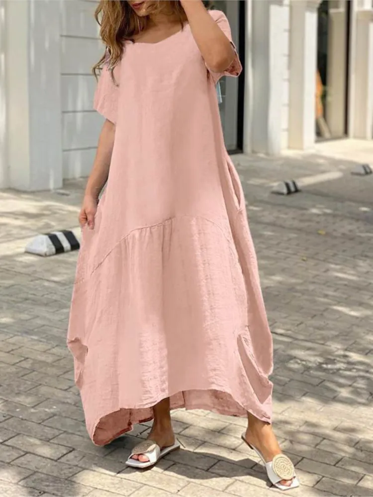 

Fashion New Casual Dress Women Summer Solid Color Loose Beach Party Vintage Elegant Long Dresses Female Holiday Robe Femme