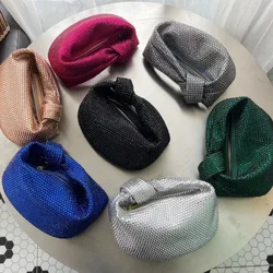 Bolso de mano anudado de diseñador de lujo para mujer, bolso de nube de diamantes de imitación Crsytal, bolso de noche brillante, bolso de mano de fiesta de boda