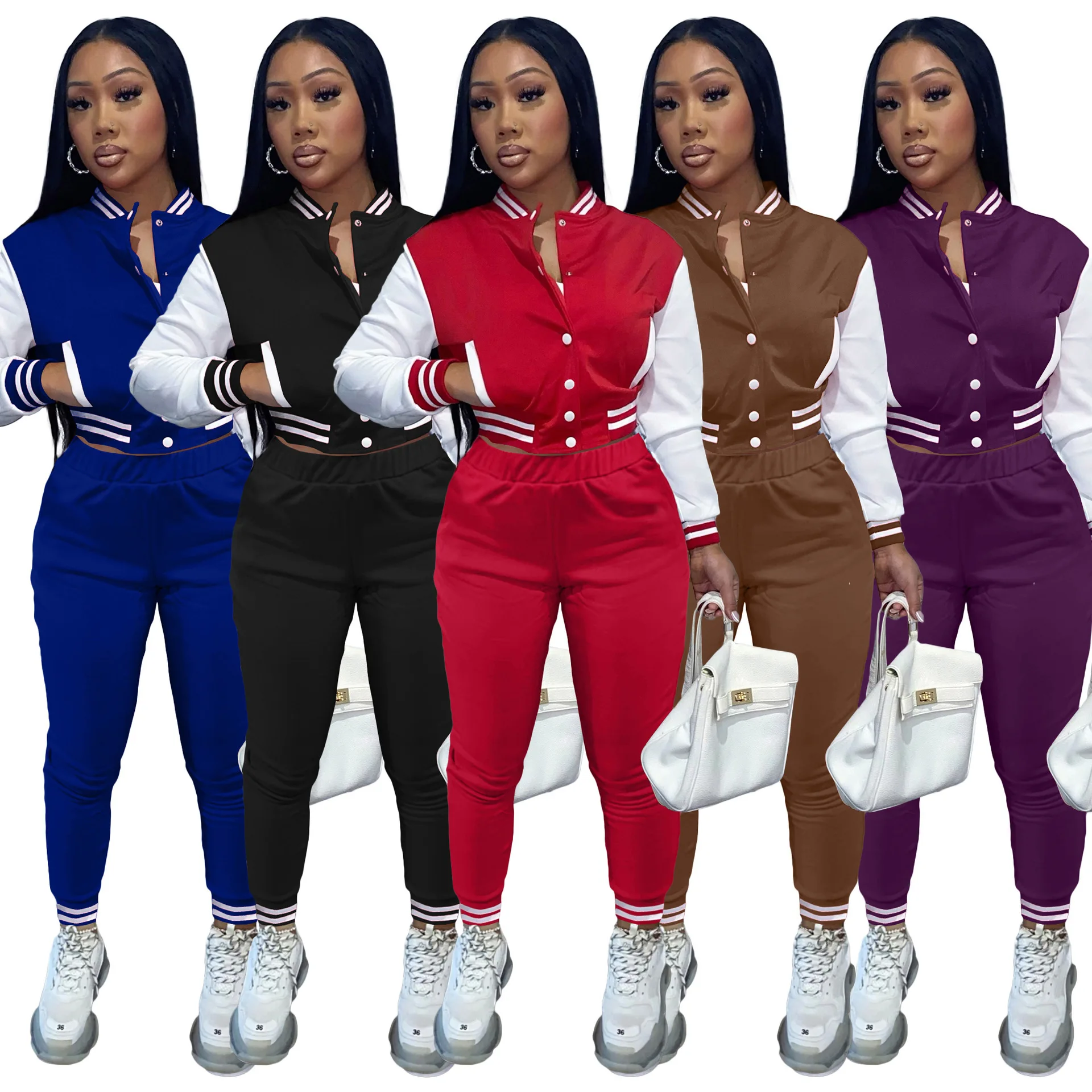 Tracksuit Spring Women Sweatsuit Button Front Jacket Sweatshirt+pant Running Jogger Fitness Workout Casual Outfit Set Sport Suit