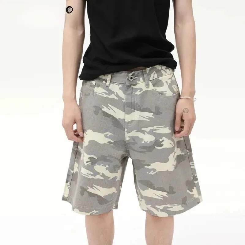 

IEFB Men's American Style Camouflage Jorts Loose Wide L Short Pants Polyester Material Winter Collection Fashionable Shorts