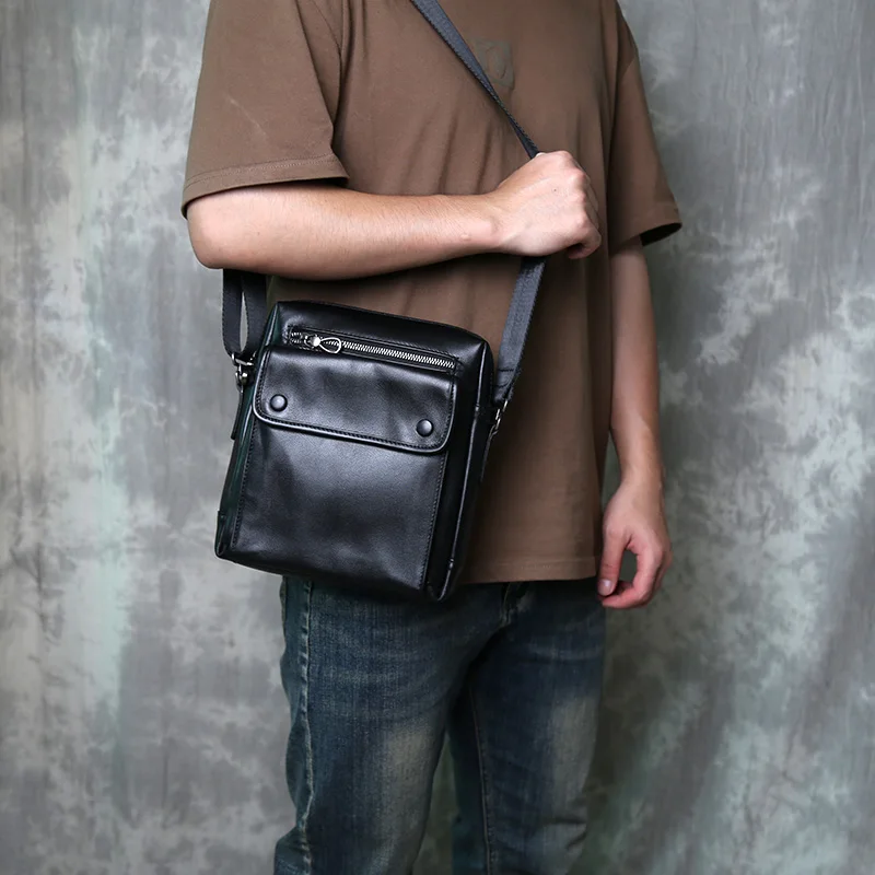 

Head Layer Cowhide Men's Bag Genuine Leather Men's Bag Shoulder Bag Trendy Vertical Casual Crossbody Bag Mens Bag Crossbody Bag