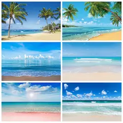 Sea Backdrop Seaside Beach Ocean Blue Sky White Clouds Coconut Tree Birthday Party Wedding Photography Background Photozone Prop