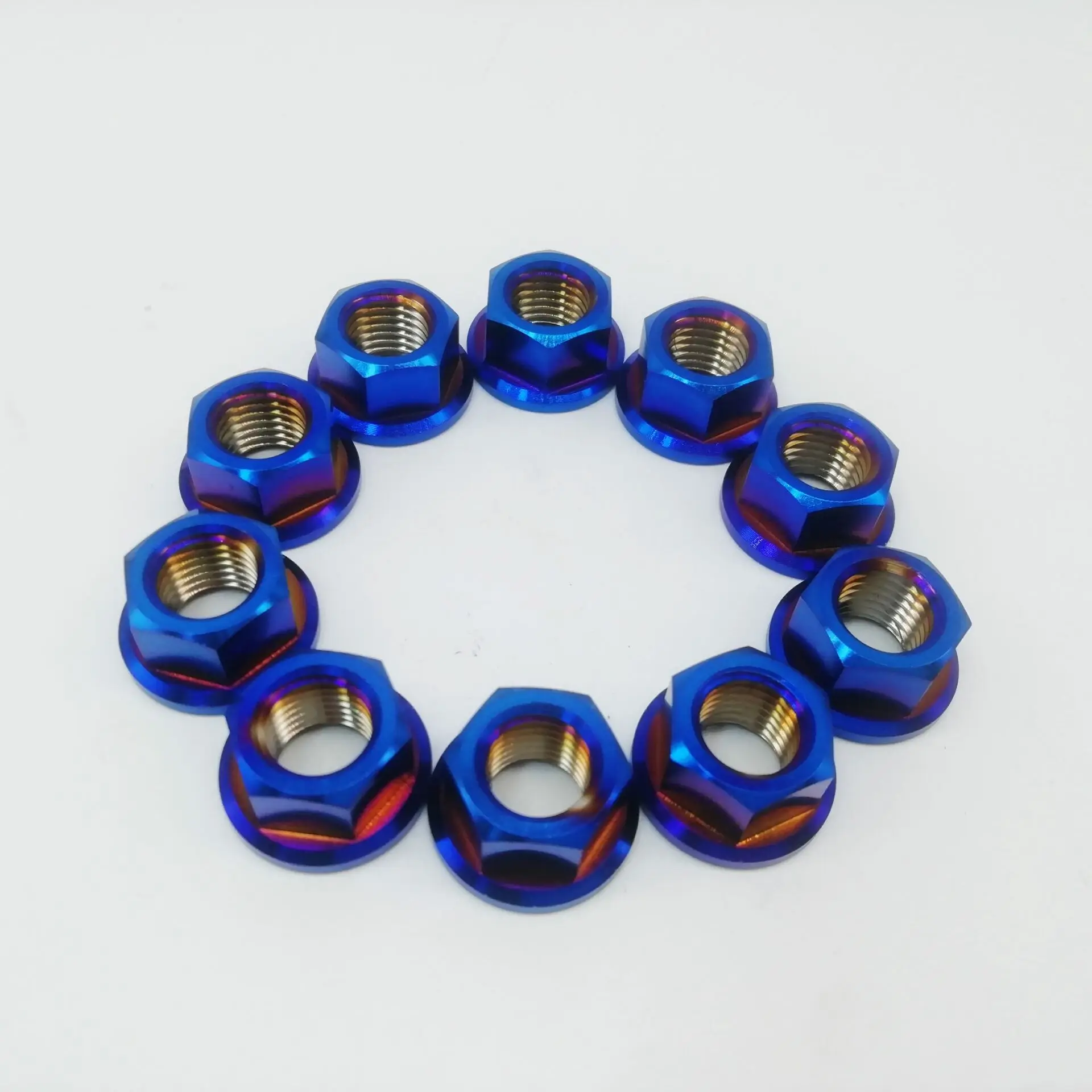 Burning blue Titanium Ti M10x1.25mm Sprocket Flange Nut MTB Motorcycle Bike 10pcs