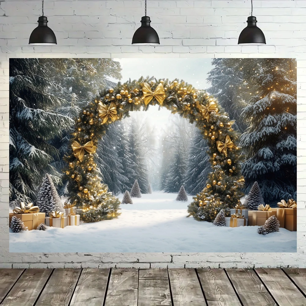 Yeele Photography Backdrop Winter Christmas Arch Door Wonderland Golden Bows Xmas Gifts Girl Maternity Photozone Studio Props