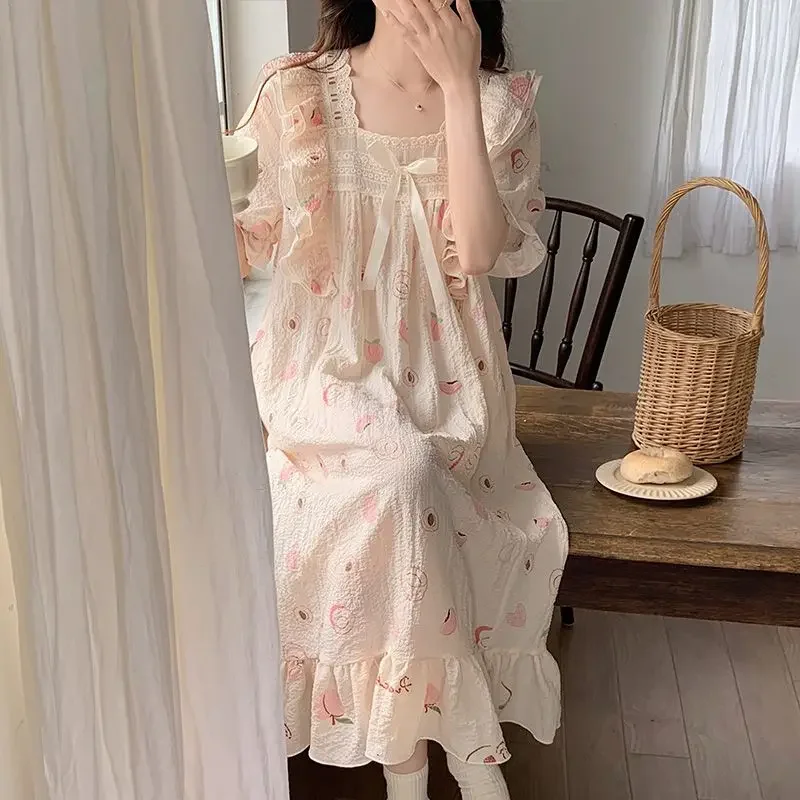 

Nightgowns Women's Clothes Summer Thin Bubble Sleeve Korea Home Simple Soft Cozy Casual Breathable Slim Loose Airy Cool Sweet