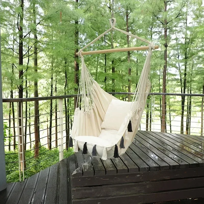 Nordic Indoor Outdoor Tassels Hammock  Garden Patio White Cotton Swing Chair Bedroom Romantic Hanging Beach Hammocks