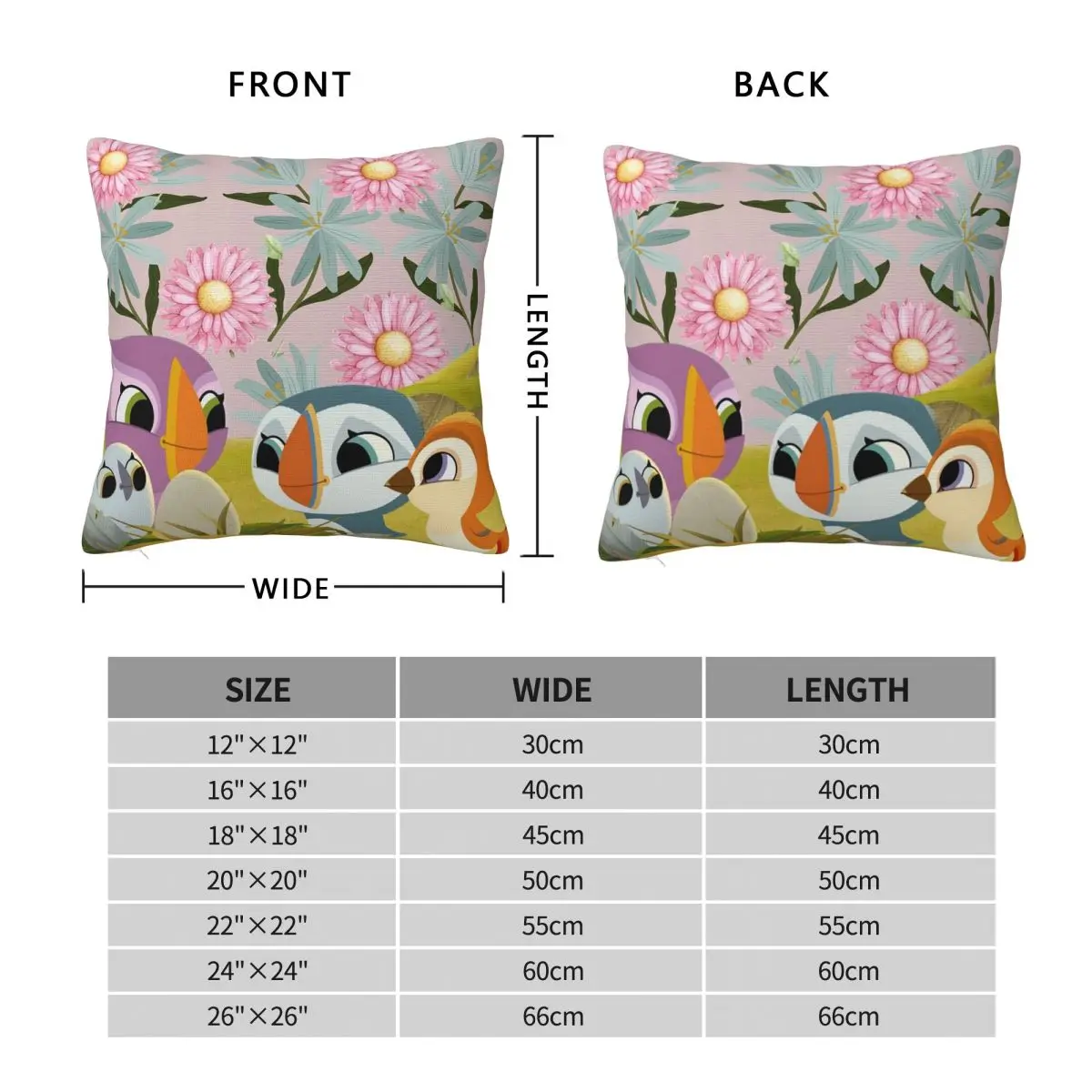 Kwaii Puffin Rock Preschool Square Pillowcase Cushion Cover Pillow Case Throw Pillow Cover for Home Bedroom Car