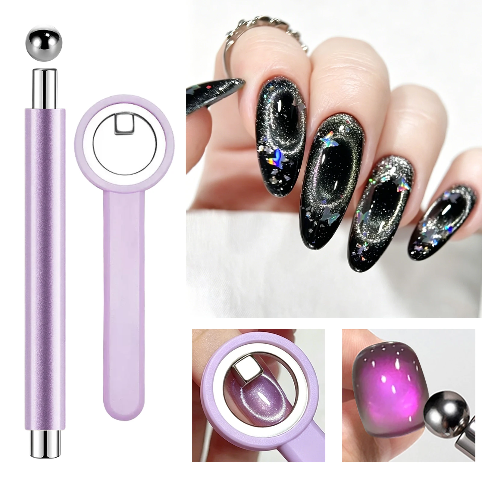 Juego de Herramientas Magnéticas para Uñas, Varita Magnética de Doble Cabeza y Anillo Magnético para Efecto Halo Francés, Imán Potente para Salón y Uso Personal