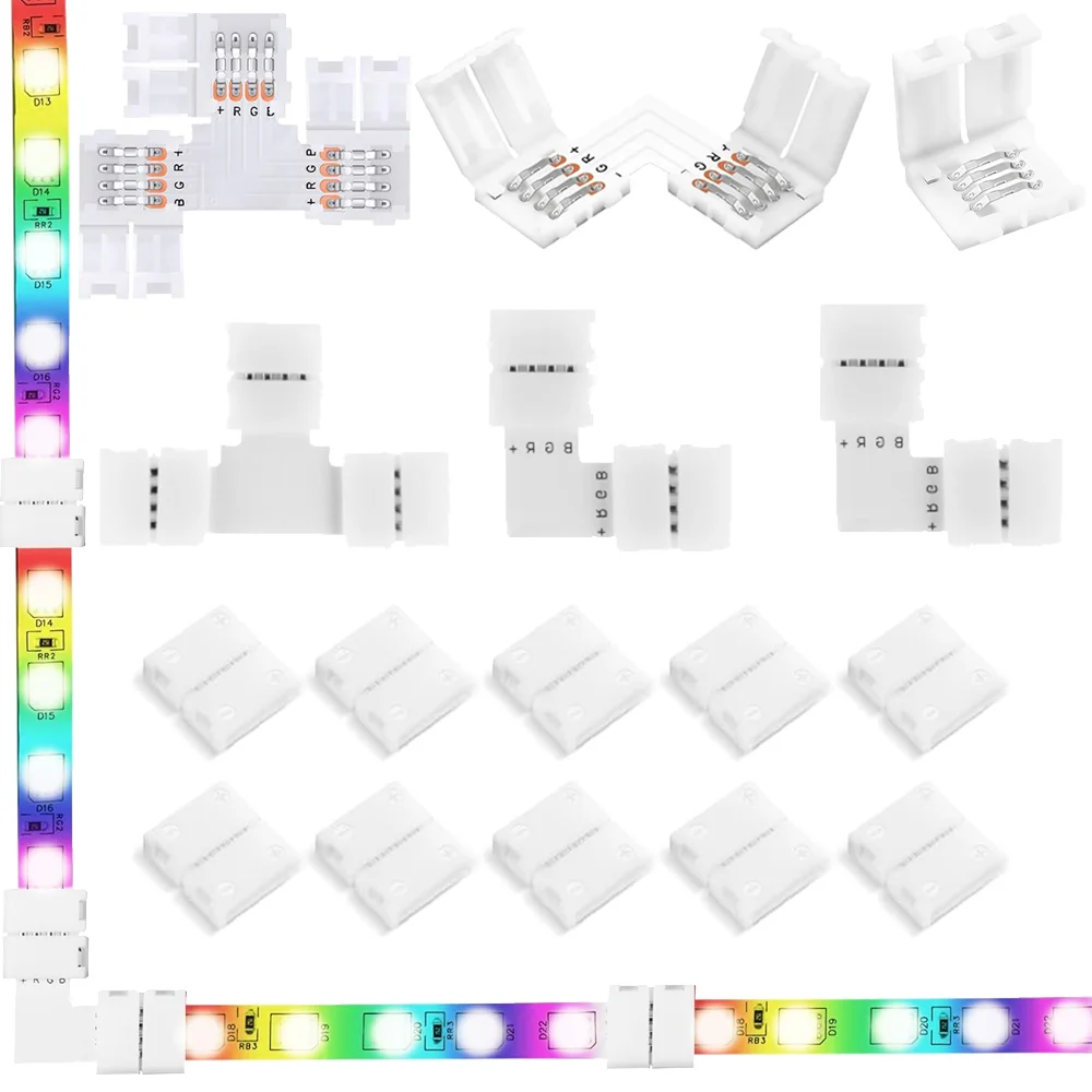 10 Stück I/L/T-Form lötfrei Snap Down 4Pin 10 mm Leiter LED-Streifen-Anschluss für SMD 5050 LED-Streifen Schnellverteiler-Verbindung