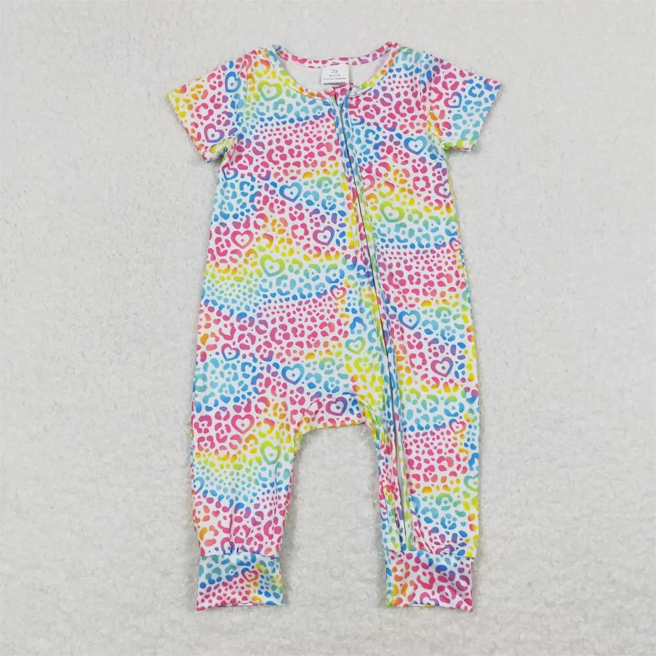 

Wholesale Baby Girl Toddler Short Sleeves Zipper Romper Newborn Coverall Bodysuit Kids Children Colorful Leopard One-piece