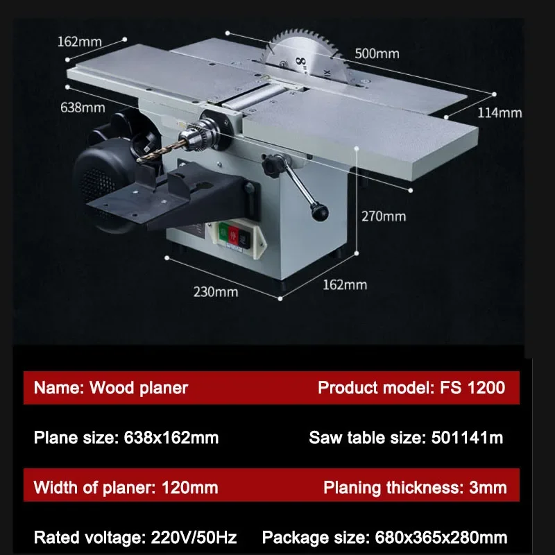 3-In-1 Multi-functional Electric Planer Woodworking Table Planing Machine Carpentry Tools Horizontal Combination Hole Punchers