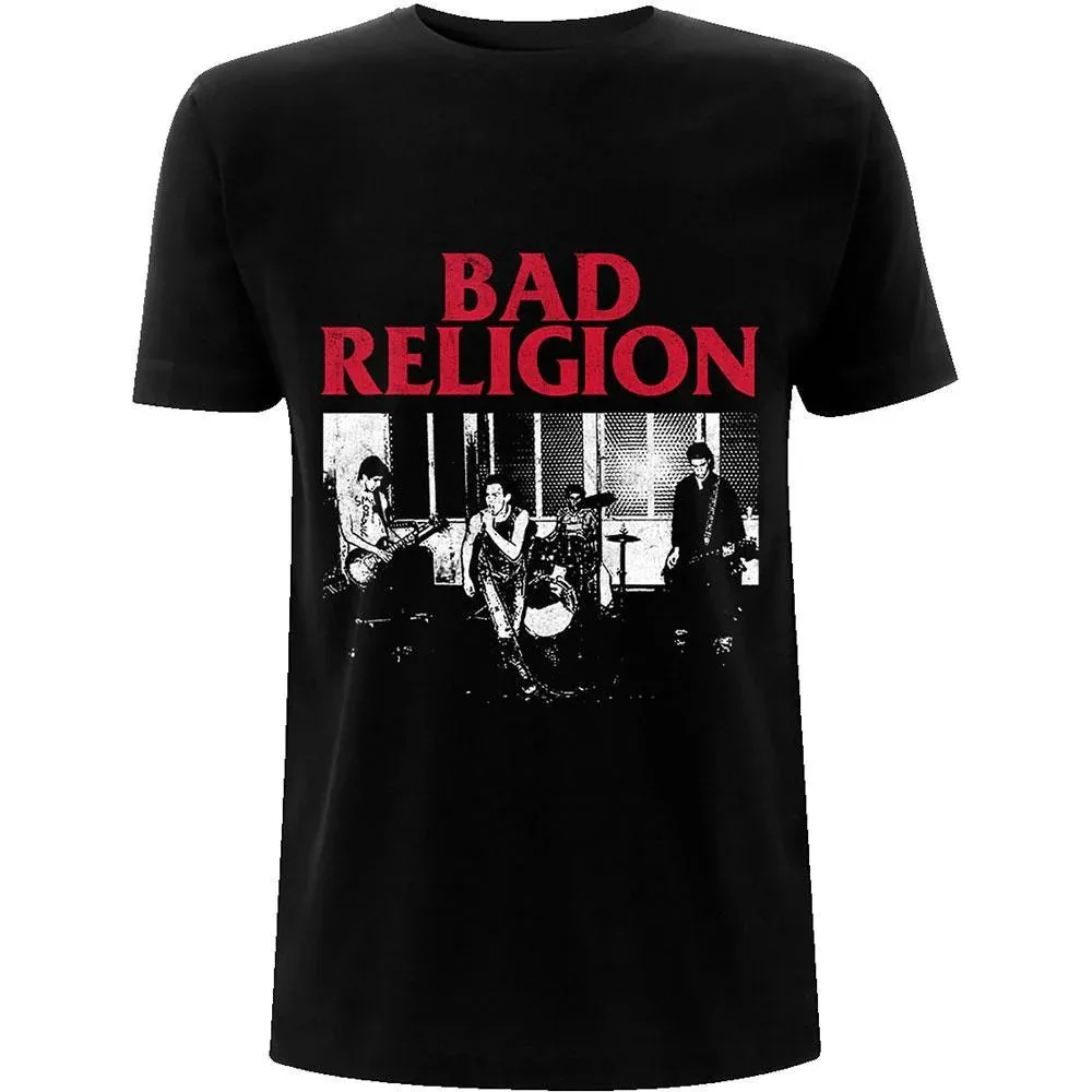 Camiseta Gráfica Bad Religion Live Band, 100% Algodão, Estampa Hardcore Punk, Unissex, Manga Curta Melodic Punk
