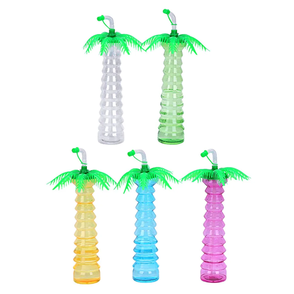 5 stücke Plastik flasche Stroh Tasse Kokosnuss baum Wasser flasche Hawaii Party Saft Tassen Stroh Getränke flaschen sippy trinken 32x6,2 cm