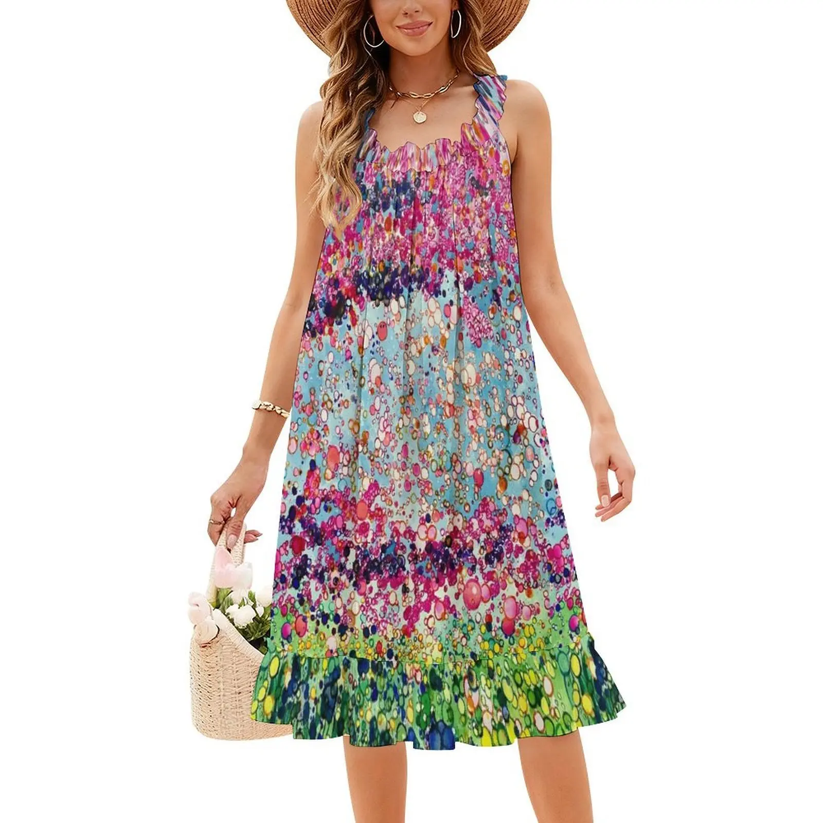 فستان بوهيمي عتيق من أزهار الكرز بأكمام منتفخة أو خيارات بدون أكمام للنساء ملابس نسائية #4