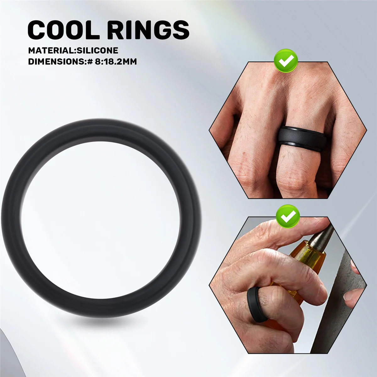 NN89R 8 мм популярные черные мужские силиконовые крутые кольца женские резиновые обручальные кольца экологическое спортивное кольцо # 8