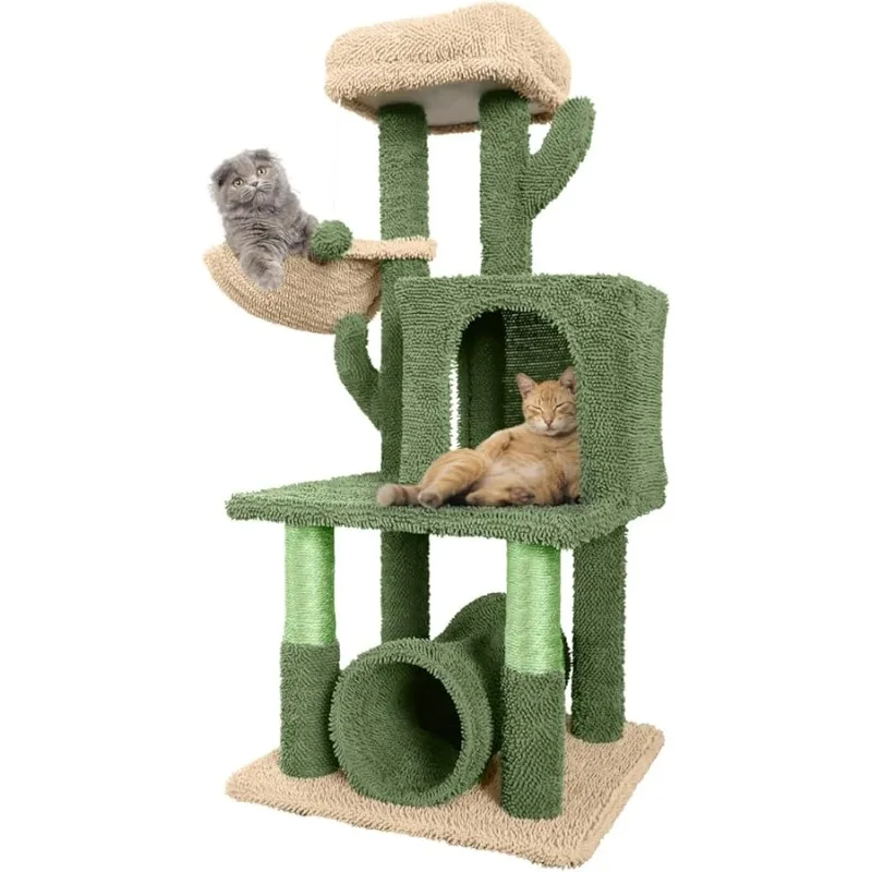 

CAPHAUS Cactus Cat Tower for Indoor Cats, Cute 40-Inch Small Cactus Cat Tree w/Widened Perch for Large Cats & Kittens, Multi-Lev