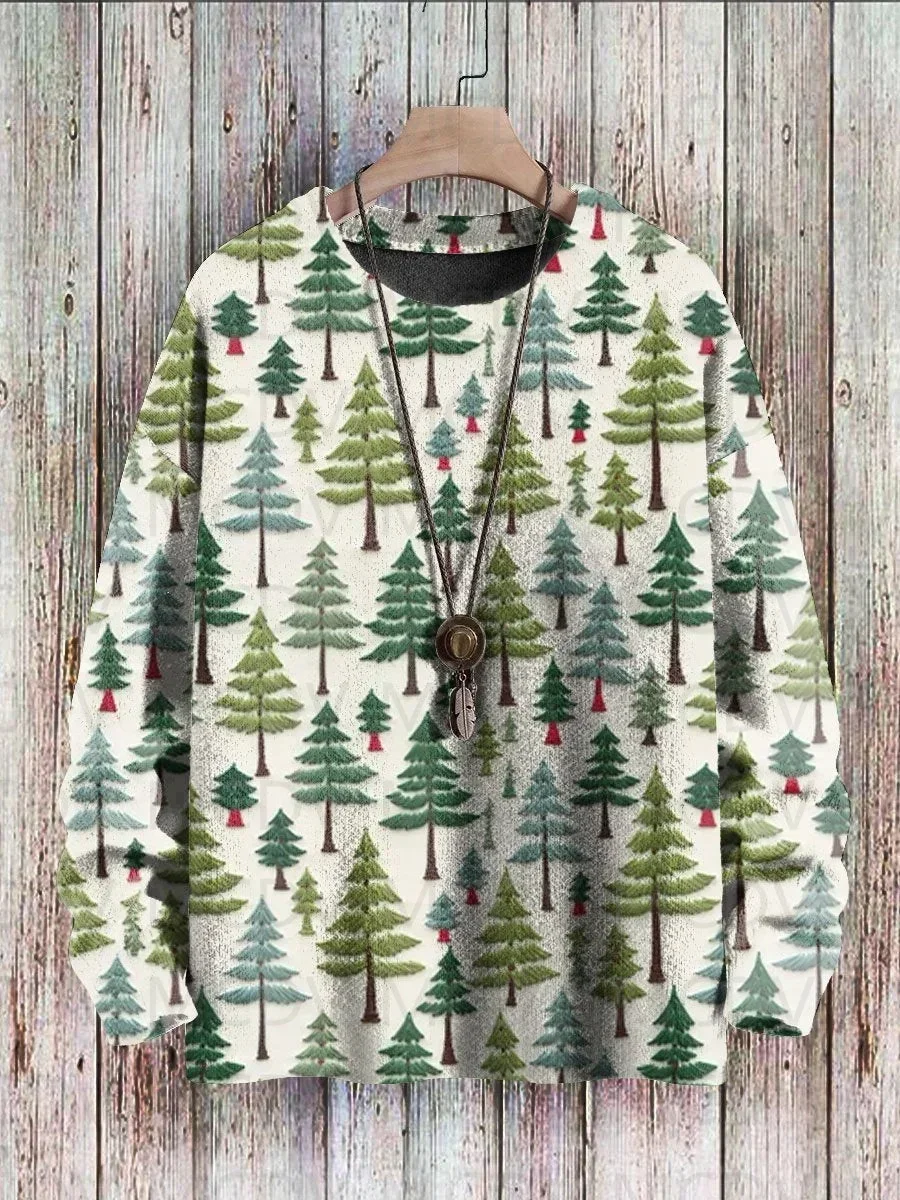 Unisex Geborduurde Kerst Sneeuwpop Print Casual Ronde Hals Gebreide Trui Heren Voor Dames Pullover