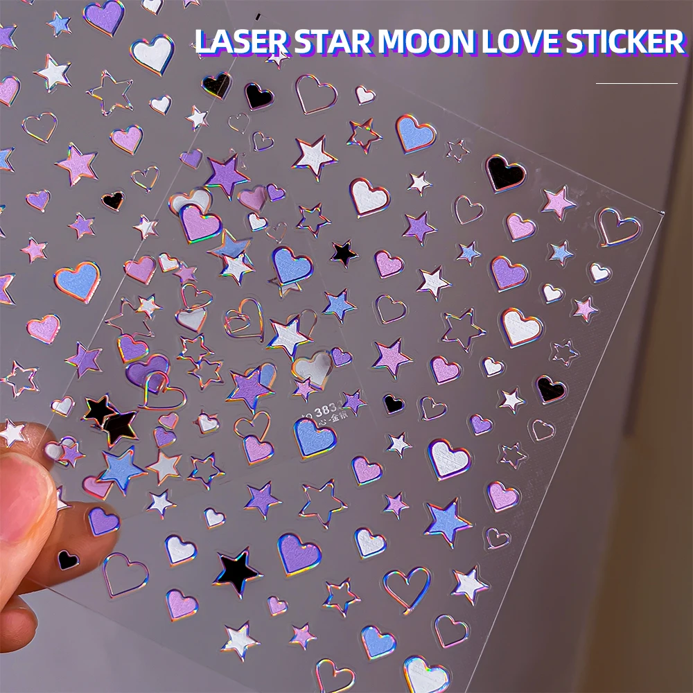 tomoni laser gold and silver nail stickers popular fantasy cute cartoon Japanese star and moon love nail stickers wholesale