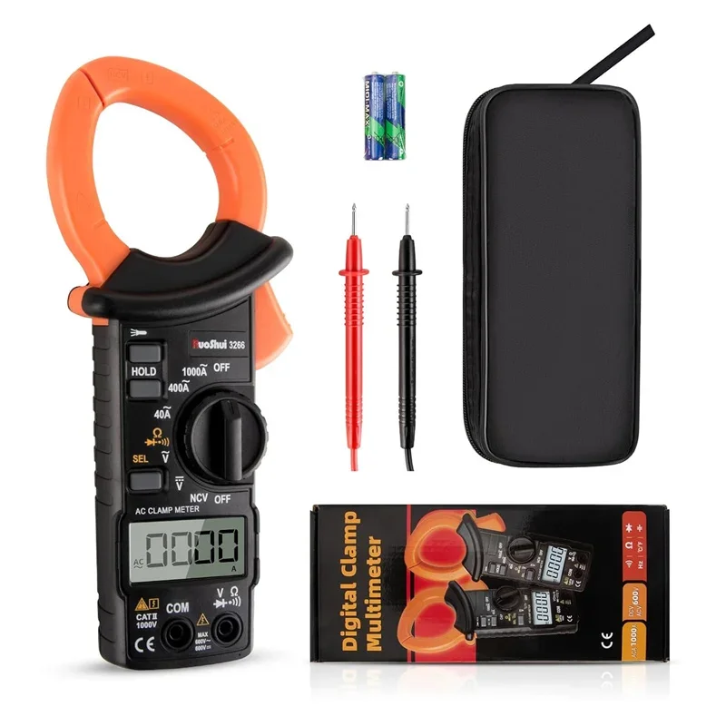 RUOSHUI Digital Clamp Meter Auto-ranging Current Multimeter Voltage Resistance Diode Contiunity Tester with Live NCV Flashlight