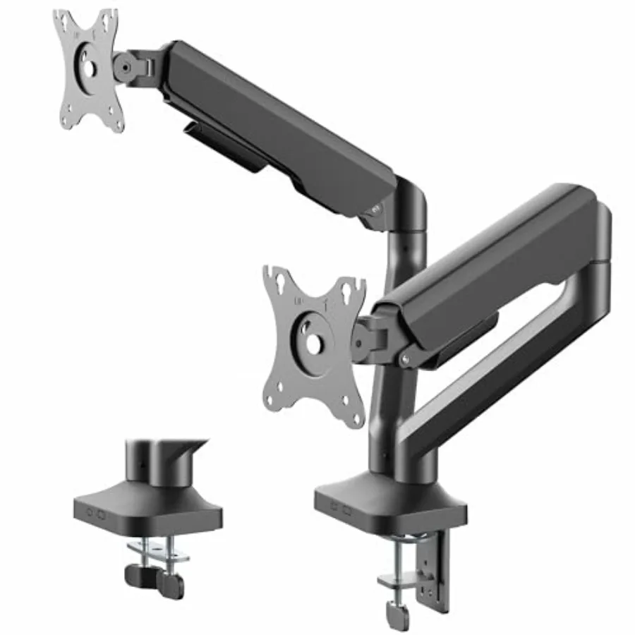 Dual Pneumatic Arm Ultra-Wide Monitor Mount for 35 inch Screens Aluminum Black Holds 26.4 lbs per Arm Desk Mount for 2 Ultrawid