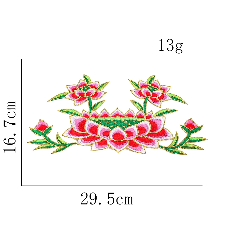 Neuer chinesischer Farbverlauf-Applikationsaufnäher mit rosa Lotus-Stickerei, große Größe, zum Aufbügeln oder Aufnähen, für Heimtextilien, Kleidung, DIY, dekorative Applikation – Detail 6