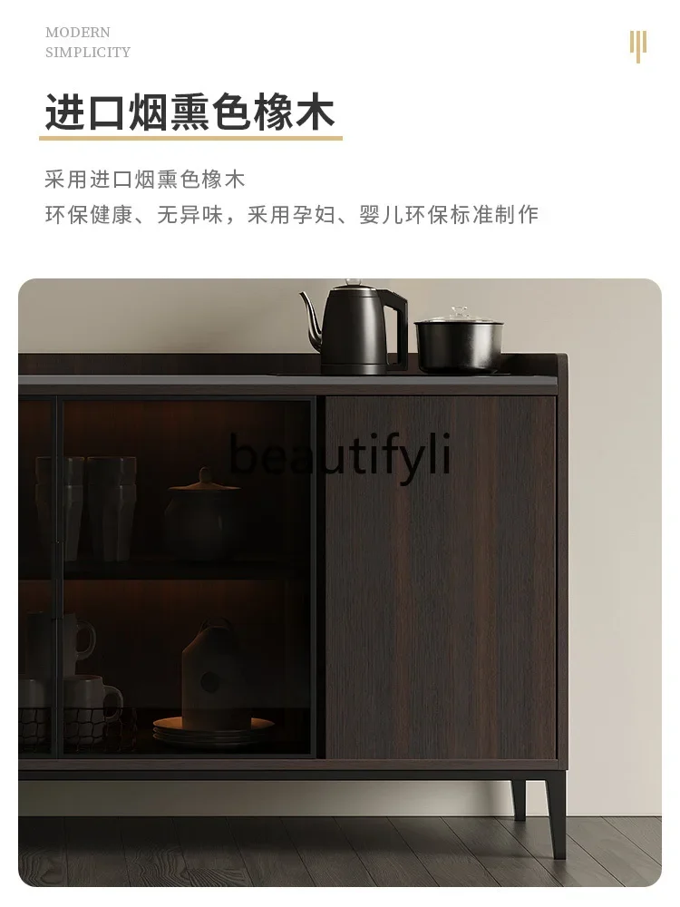 Solid wood rock slab dining side cabinet tea bar machine integrated living room against the wall kettle smoked wine cabinet