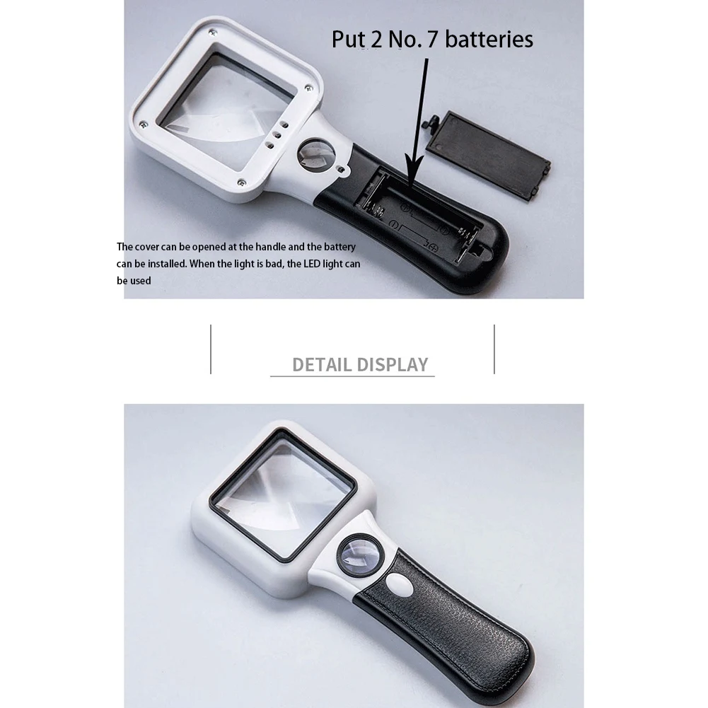 Handheld 5X 45X Lighted Magnifier with 3 LED+UV Lamp Reading Magnifying Glass Jewelry Banknote Inspection Magnifier